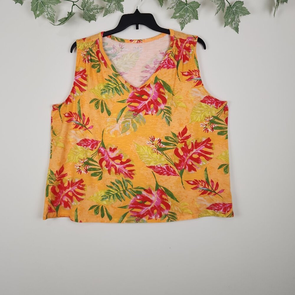 Maurices 24/7 Size 2X Tropical Multicolor Sleeveless Stretchy V-Neck Casual Top